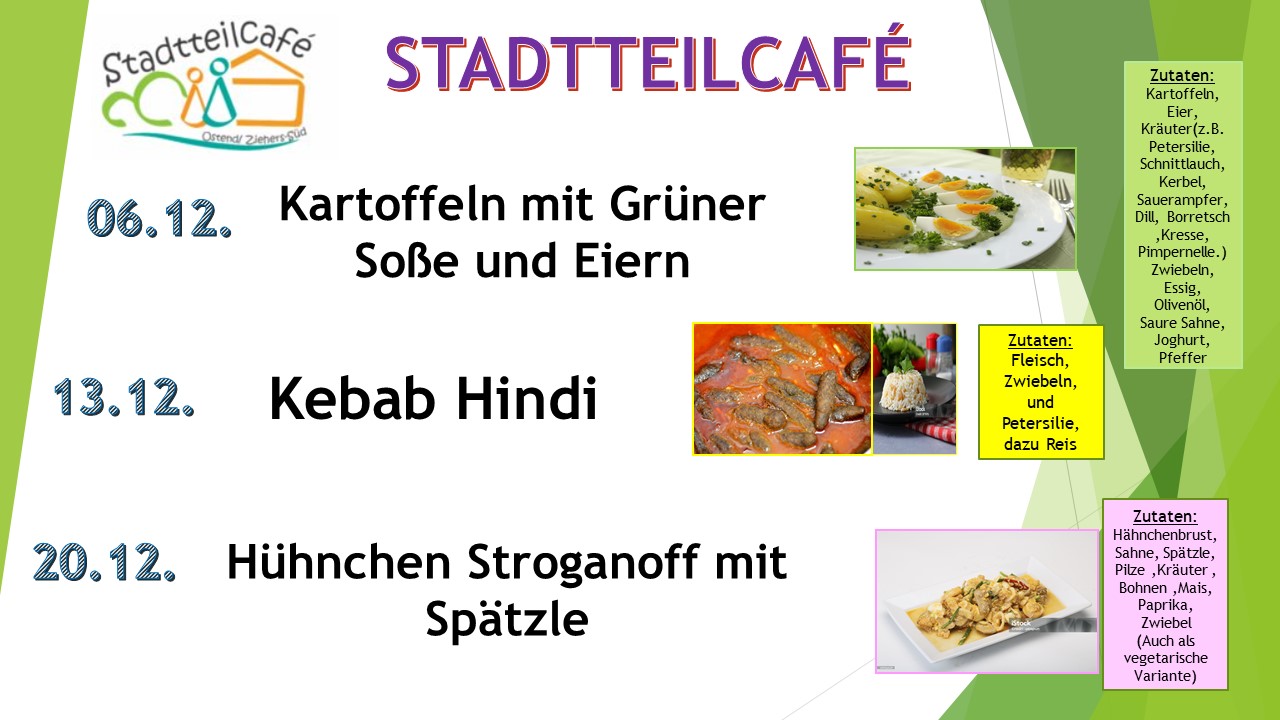 Stadtteilcafe Speiseplan Dezember 2023