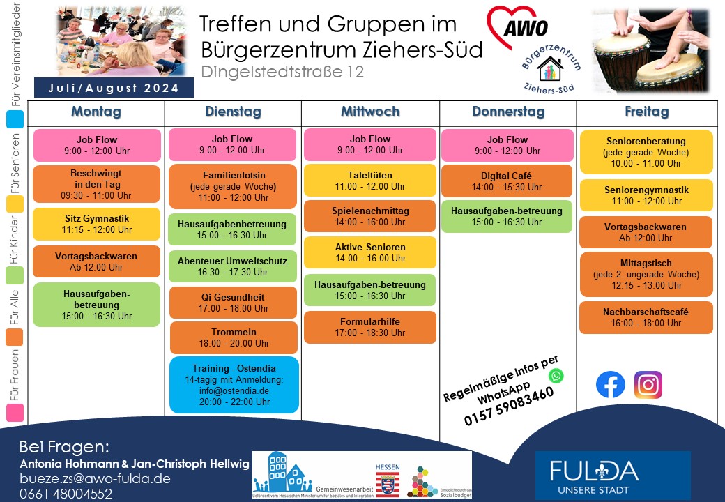 BüZe Wochenplan Juli August NEWSLETTER 2024