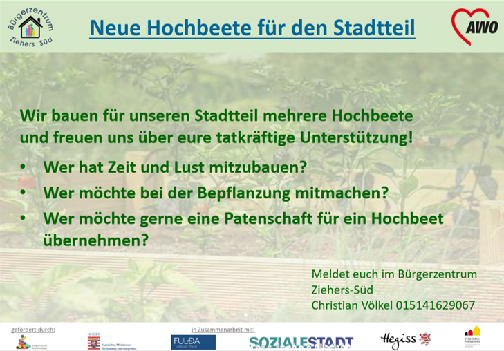 Hochbeete für den Stadtteil Aushang